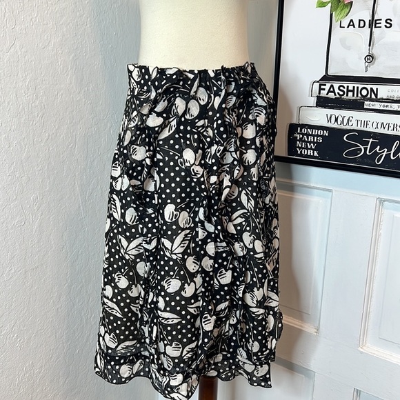 Vintage Sonia Rykiel Black & Ivory Cherry Print Linen Skirt Set Size 38/6US - Picture 6 of 15